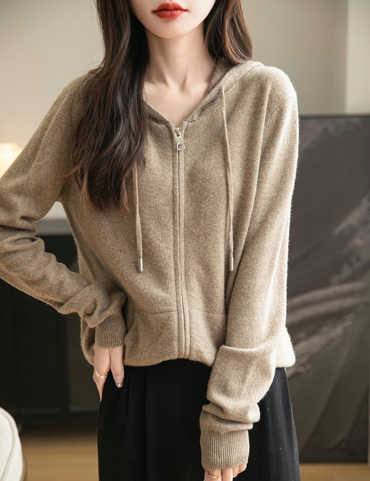 Chanyarn Women's 100% Merino Wool Zip Up Hoodies 2025 Fall Winter Warm Long Sleeve Knit Sweatshirt Cardigan with Pocket