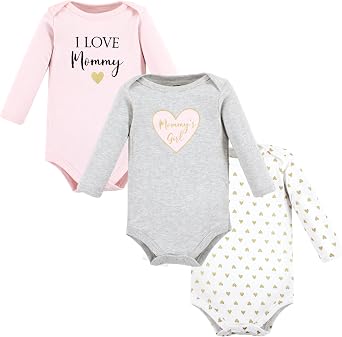 Hudson Baby Basics Infant Girls Essential Long Sleeve Bodysuits 3-Pack