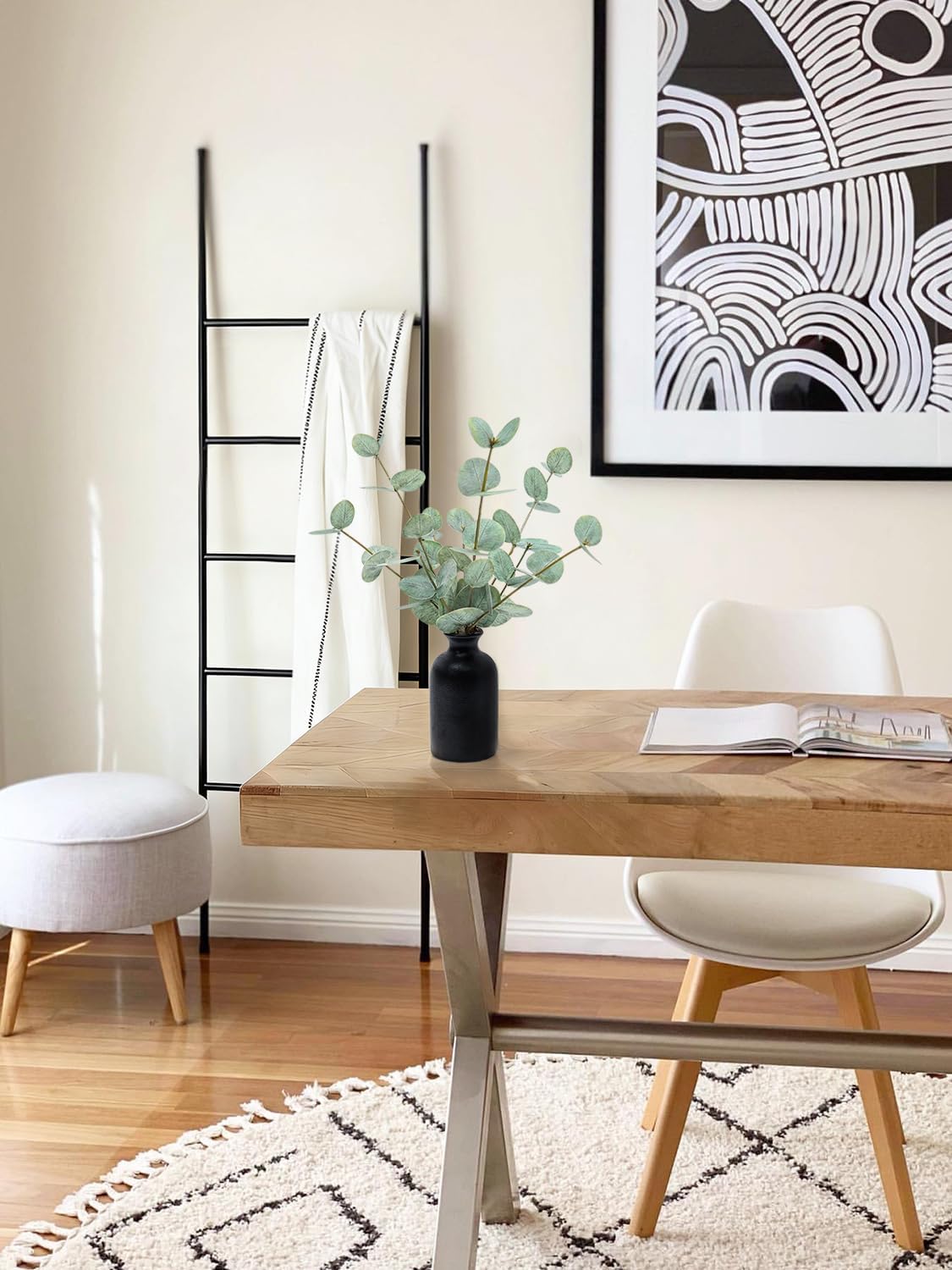 Artificial Eucalyptus Stems in Ceramic Vase, 14'' Fake Plants Greenery Stems for Home Decor Eucalyptus Plant for Bathroom Farmhouse Room Coffee Table Centerpiece Desk Shelf Faux Branches Decorations