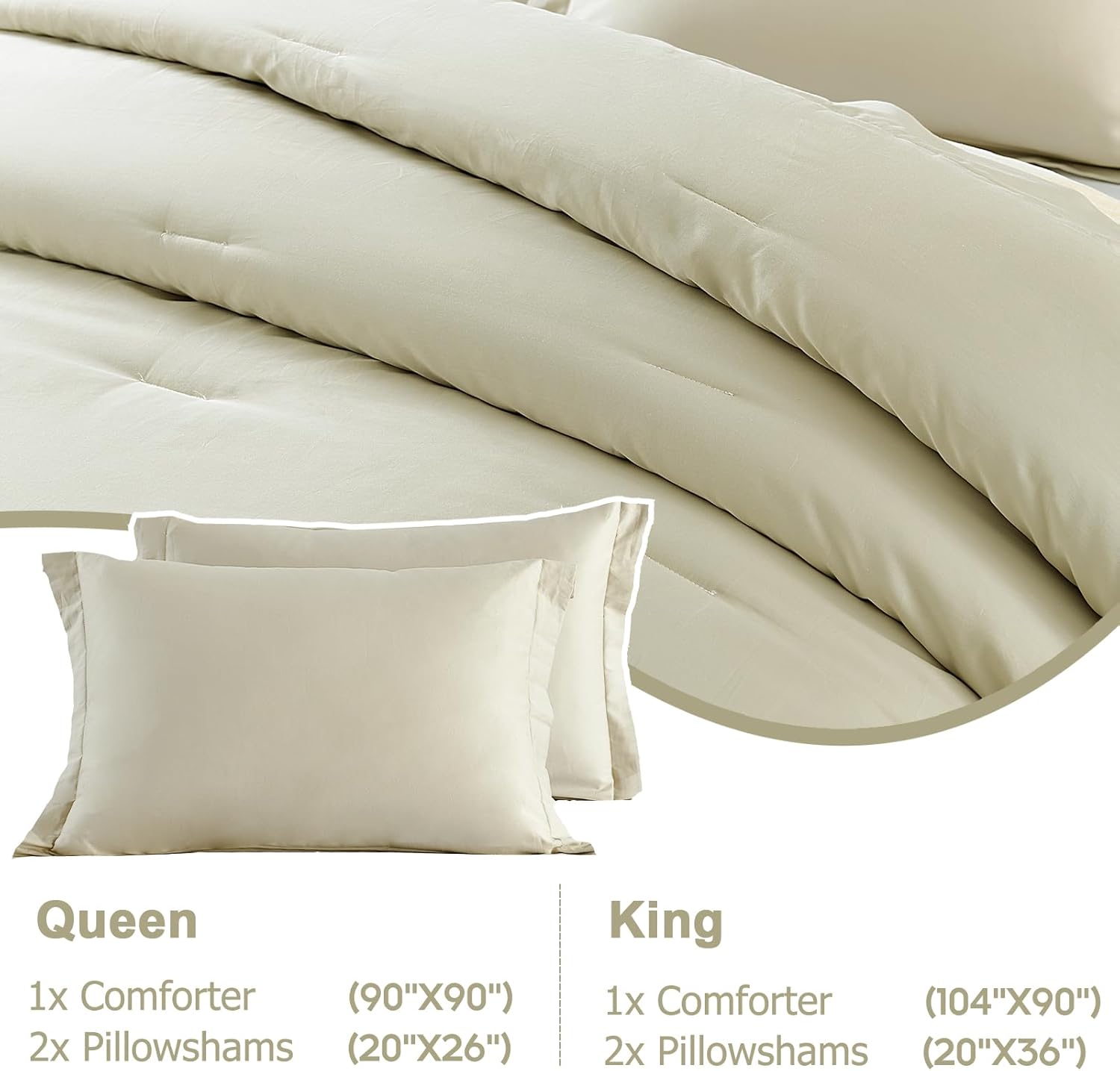Finlonte - Queen Size Comforter Set, Super Soft Cotton Bedding with Matching Sham, Champagne Solid Outer Wide Border Minimalist Design, Vintage Bed Essentials (Champagne Beige, Queen)