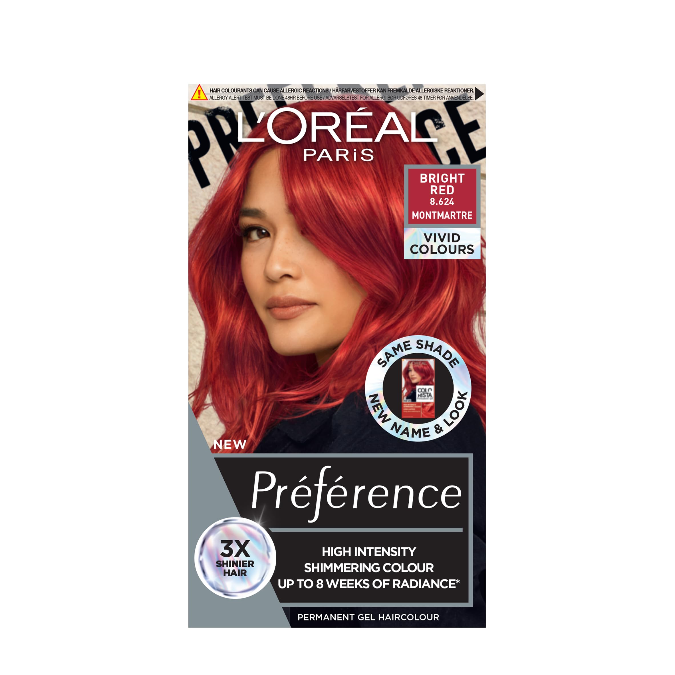 L'Oreal Paris Preference Permanent Luminous Hair Colour, 8.624 Bright Red