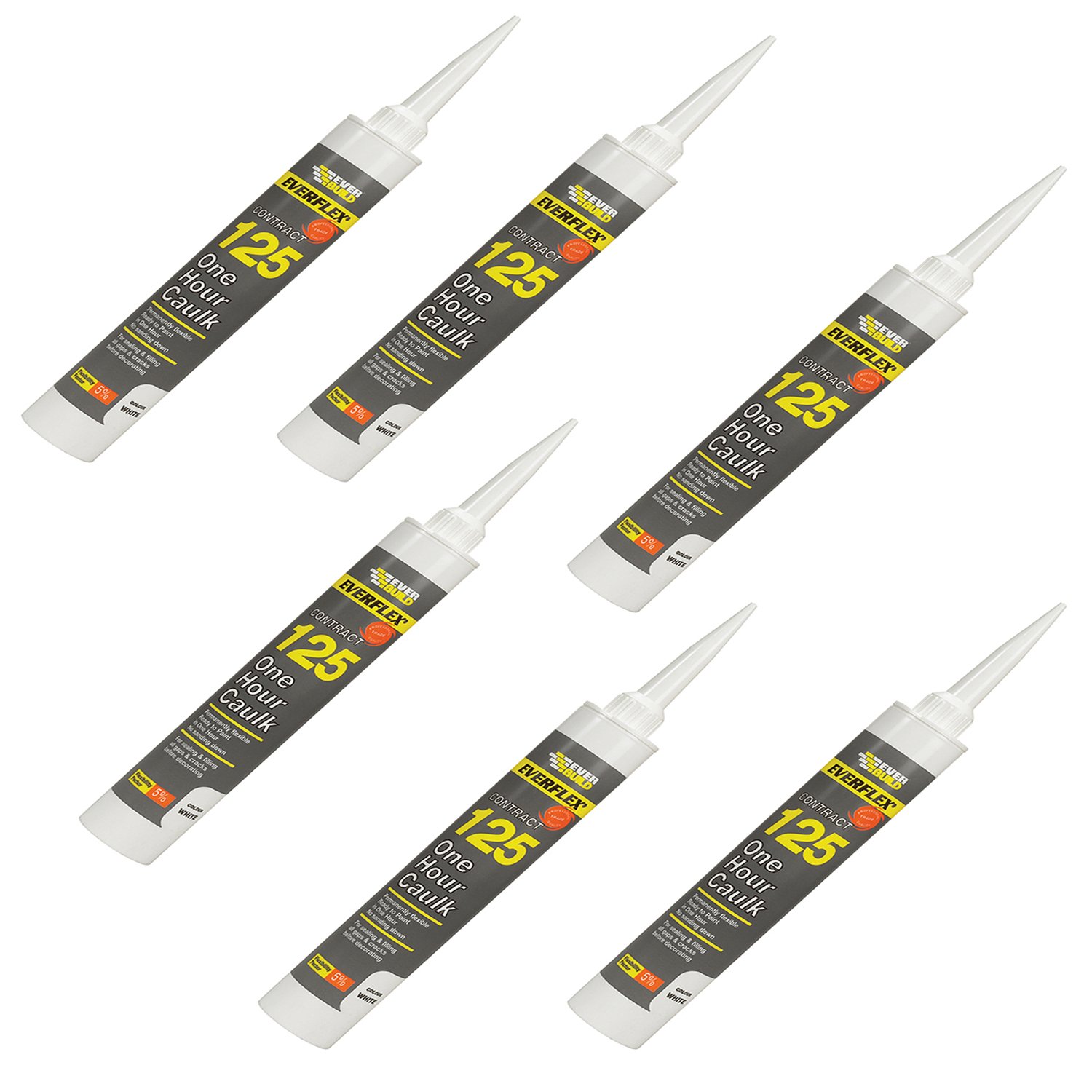 EverbuildEverflex 125 One Hour Caulk Sealant & Filler White 310ml (Various Quantities) (6)