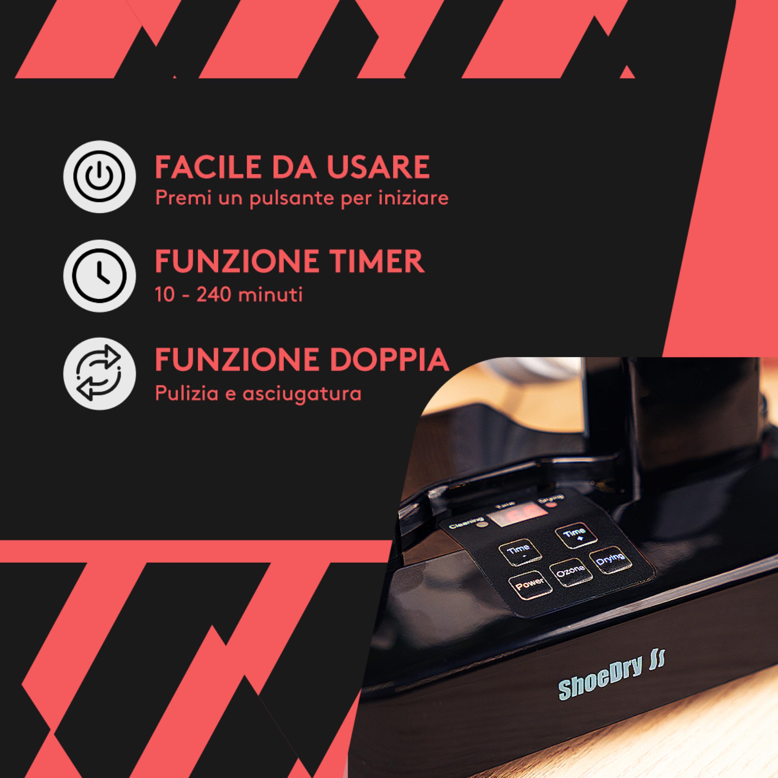 ShoeDry OZONE - Asciugascarpe e Deodorante per Scarpe - Tecnologia Ozono - Elimina batteri e funghi - Nessun odore sgradevole - Scarpe fresche e pulite - Energeticamente efficiente.
