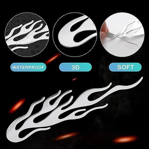 Miniatura 10 de TOMALL 2 calcomanías brillantes de llama 3D de 7.8 pulgadas para automóvil, carreras de llamas, deportes, rayas cromadas, calcomanías para carrito