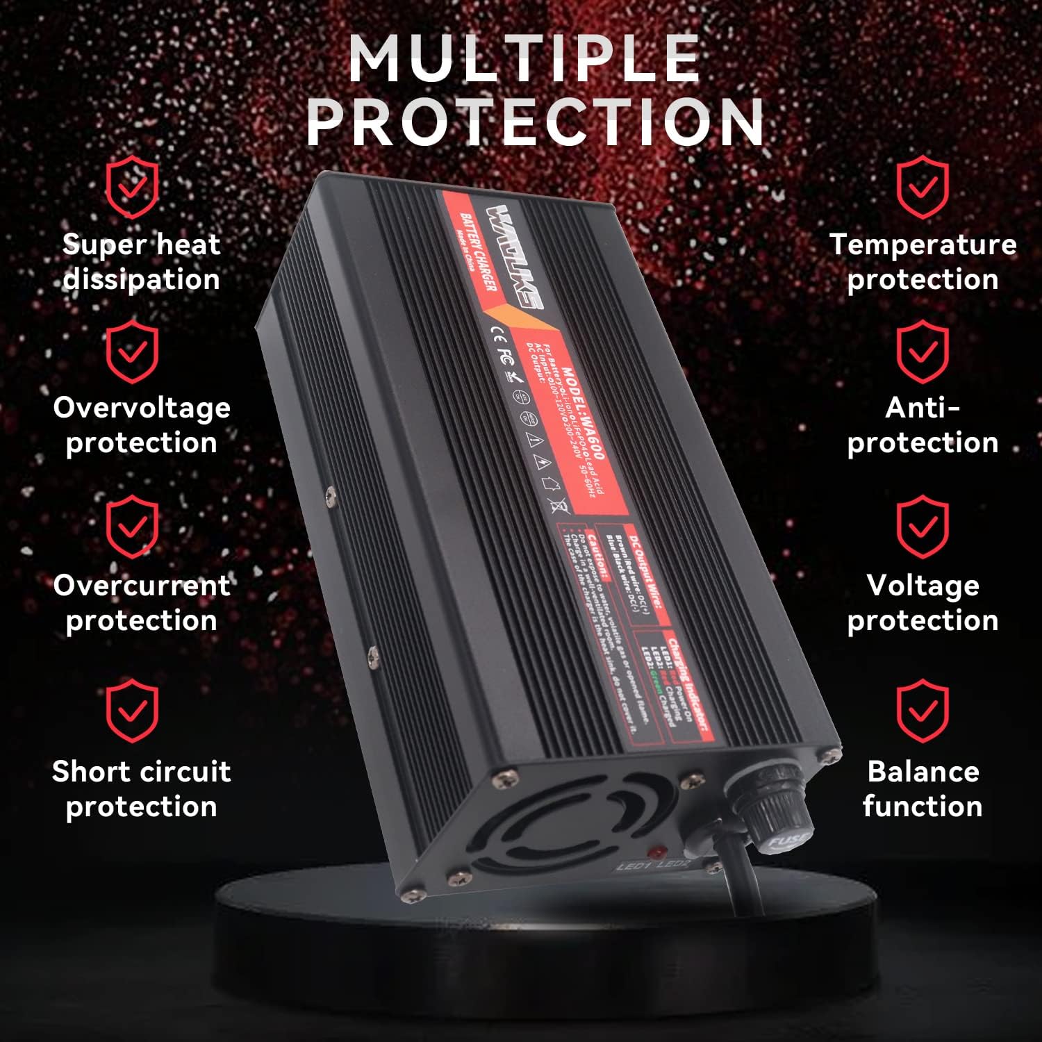 58.8V 10A Li-ion Battery Charger Used for 14S 52V 51.8V Lithium Battery Pack Charger with Cooling Fan Smart Charger Output C13 PING Connector - Image 5