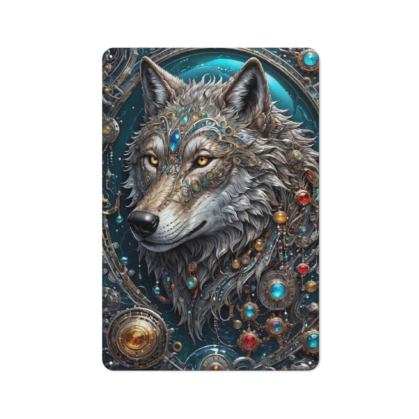 Junmoney Style-20 Galactic Overlord Wolf Industrial Metal Sign 30X20cm, Modern Retro Loft Wall Plaque For Modern Home, Workshop, Office Or Cafe