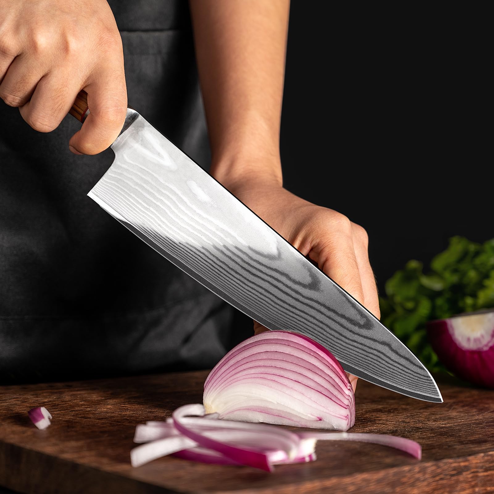 Damascus Chef Knife, 8 inch VG10 Steel Damascus Knife with Olive Wood Handle Razor Sharp Kitchen Knife — Amazon image 5