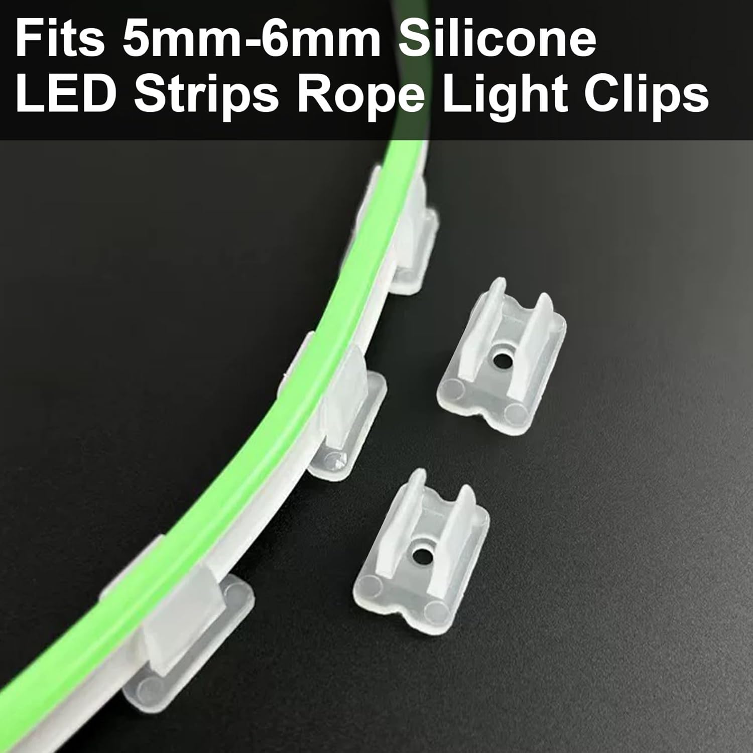 Waterproof LED Strip Mounting Clips - Translucent, Fits 5mm-6mm Silicone LED Strips Rope Light Clips, Includes Screws, Pack of 50