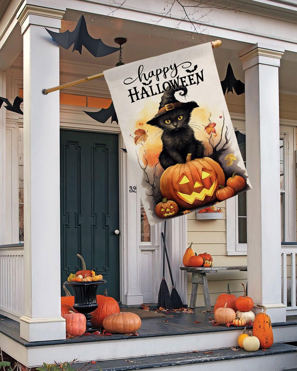Amazon.co.jp: BLKWHT ハロウィン 猫 家 旗 28 x 40 縦 両面 ハッピー