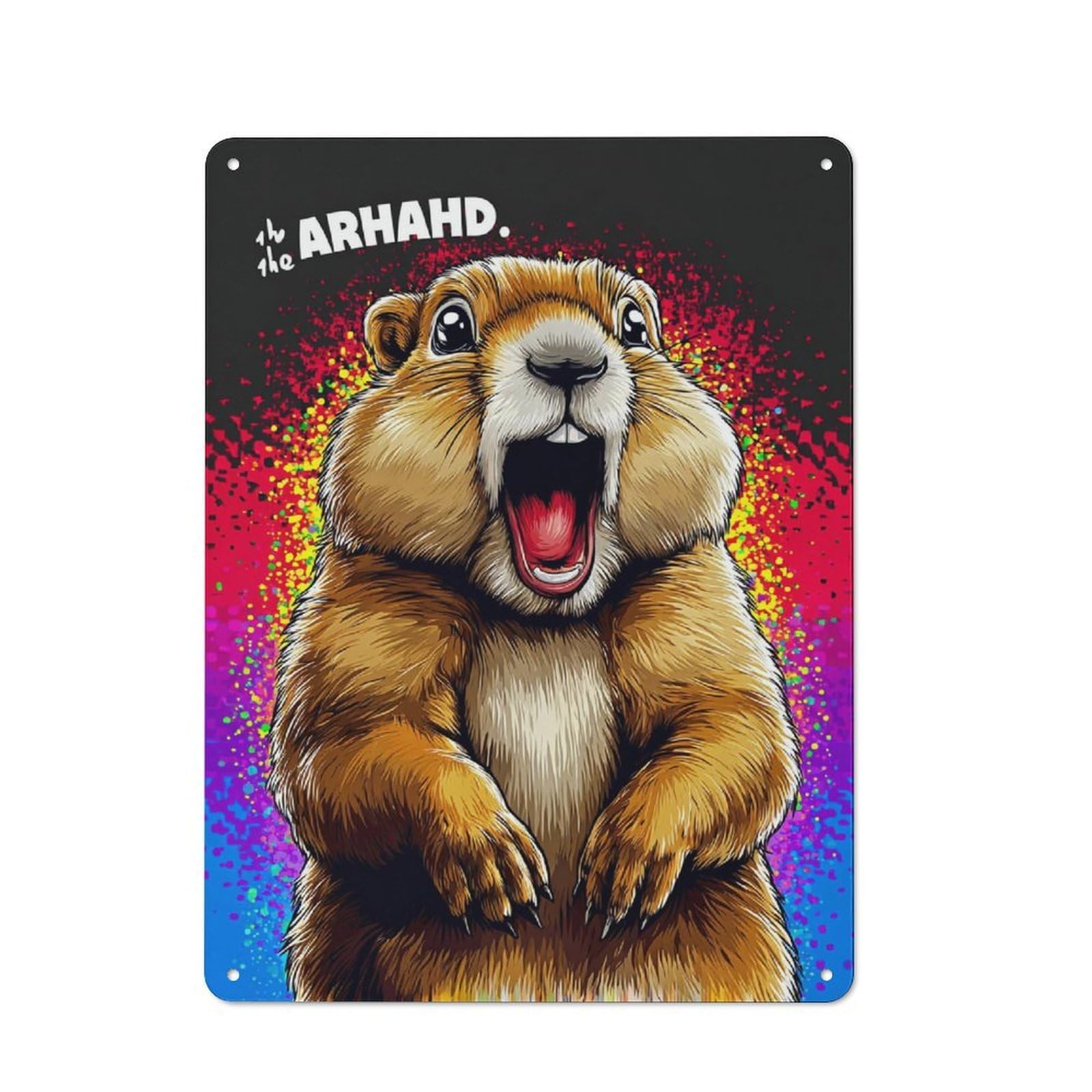 Junmoney Yelling Groundhog With Vibrant Background Retro Metal Sign 40X30cm For Living Room Or Hallway, For Updating Living Room And Hallway After Moving