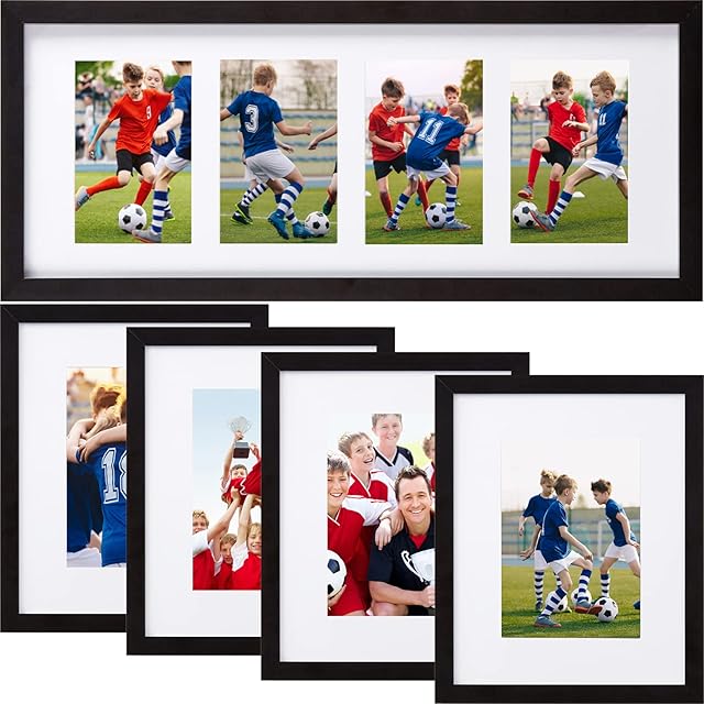 UPWOIGH (5 Packs 20x8 Wood Photo Frame Black10x8 Photo Frame Set of 4, Displays Panoramic Frames or Four 6x4 Inch Photos Frames and 7x5 In Photos with Mat, Multi Collage 5 Piece
