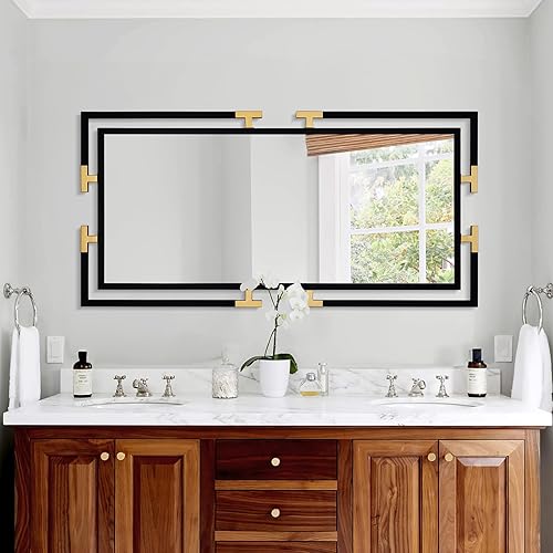 Miniatura 11 de Espejo de pared decorativo grande, espejo negro de 24 x 36 pulgadas para baño, espejo templado para decoración de pared con marco de metal para sala