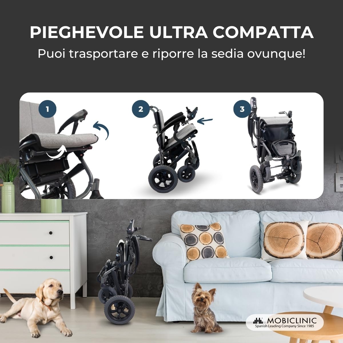 Mobiclinic®, Sedia a Rotelle Elettrica, Pieghevole, Freno Elettromagnetico, Autonomia 20km, Luce con Ricarica usb, Fino a 6 km/h, Due Modalità di Guida, Motore da 130W, Smart controller, Verona
