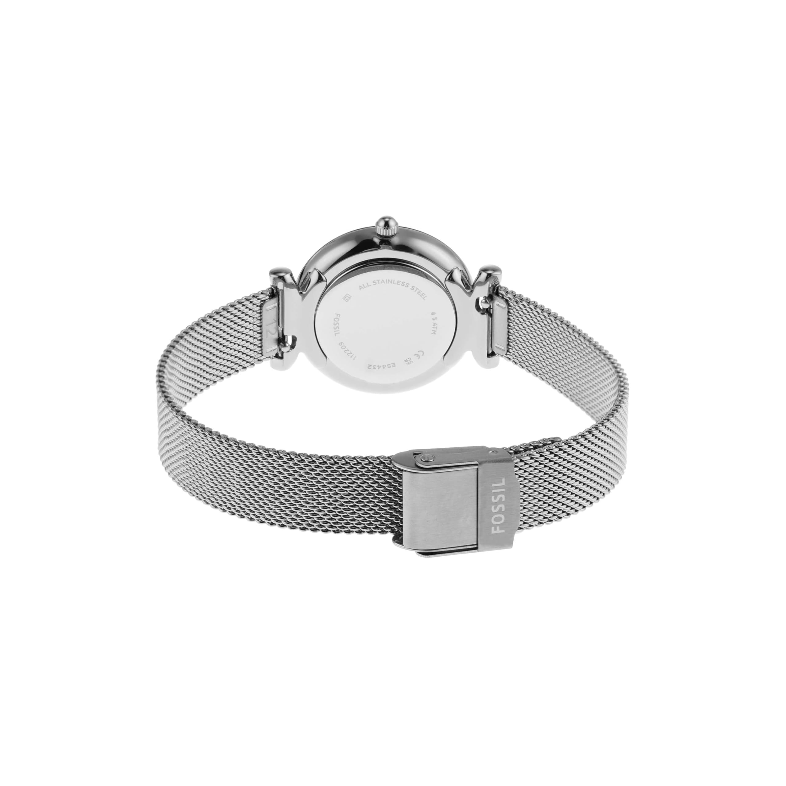Fossil Orologio Carlie da donna, Movimento al quarzo a tre lancette in tonalità argento con cinturino in acciaio inossidabile
