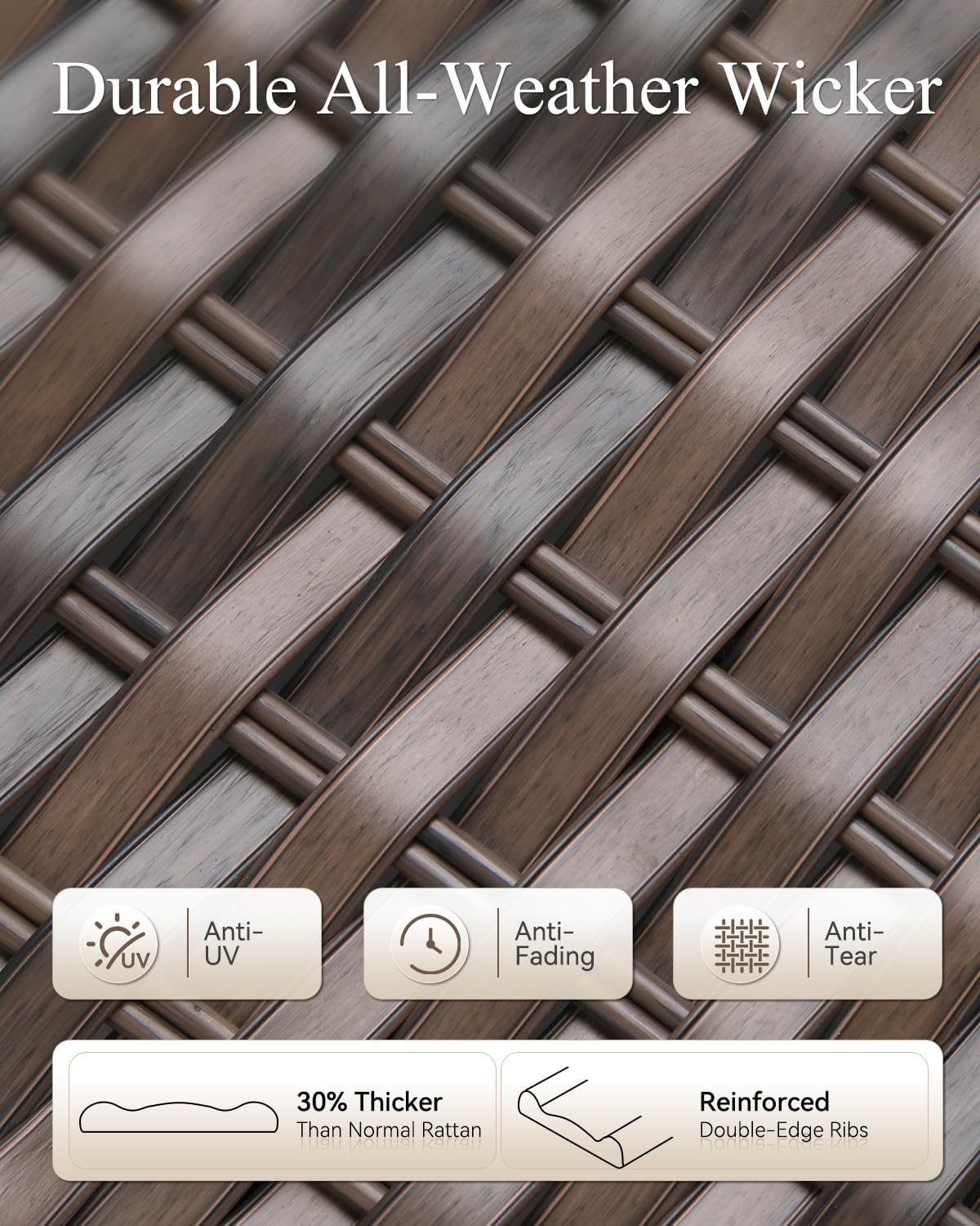 Outdoor Patio Swivel Rocker Chairs Set of 2 with Table, All-Weather Wicker Rattan Patio Furniture Set with 6-Inch Thick Cushions, Conversation Seating for Porch Backyard Deck (Navy Blue,3 PCS)