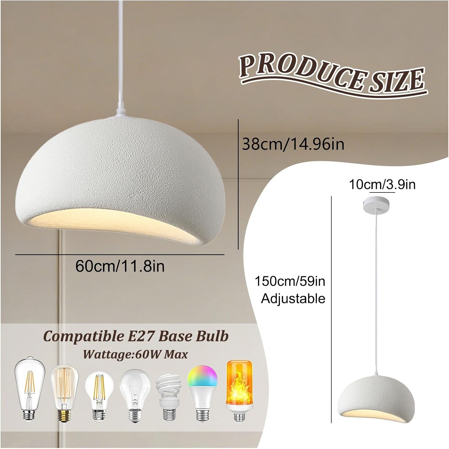 Wabi-Sabi Style Pendant Light White Polyethylene Chandelier Modern Japanese Suspension Lighting Elegant Indoor Lighting 59in Adjustable Home Decor for Dining Room Kitchen Island Balcony