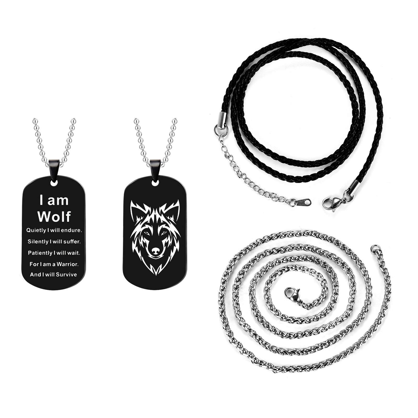 Wolf Pendant for Men, Stainless Steel Wolf Dog Tag Necklace Wolf Stuff Gifts for Wolf Fans