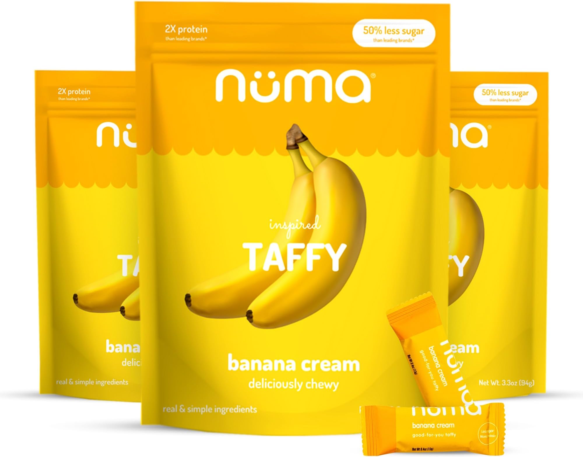 Foods Banana Taffy Candy, Made with Real & Simple Ingredients Low Sugar, High Protein, Low Calorie, All Natural & Gluten Free Banana Cream Taffy - 3 Bags with 10 Individually Wrapped Chews Each