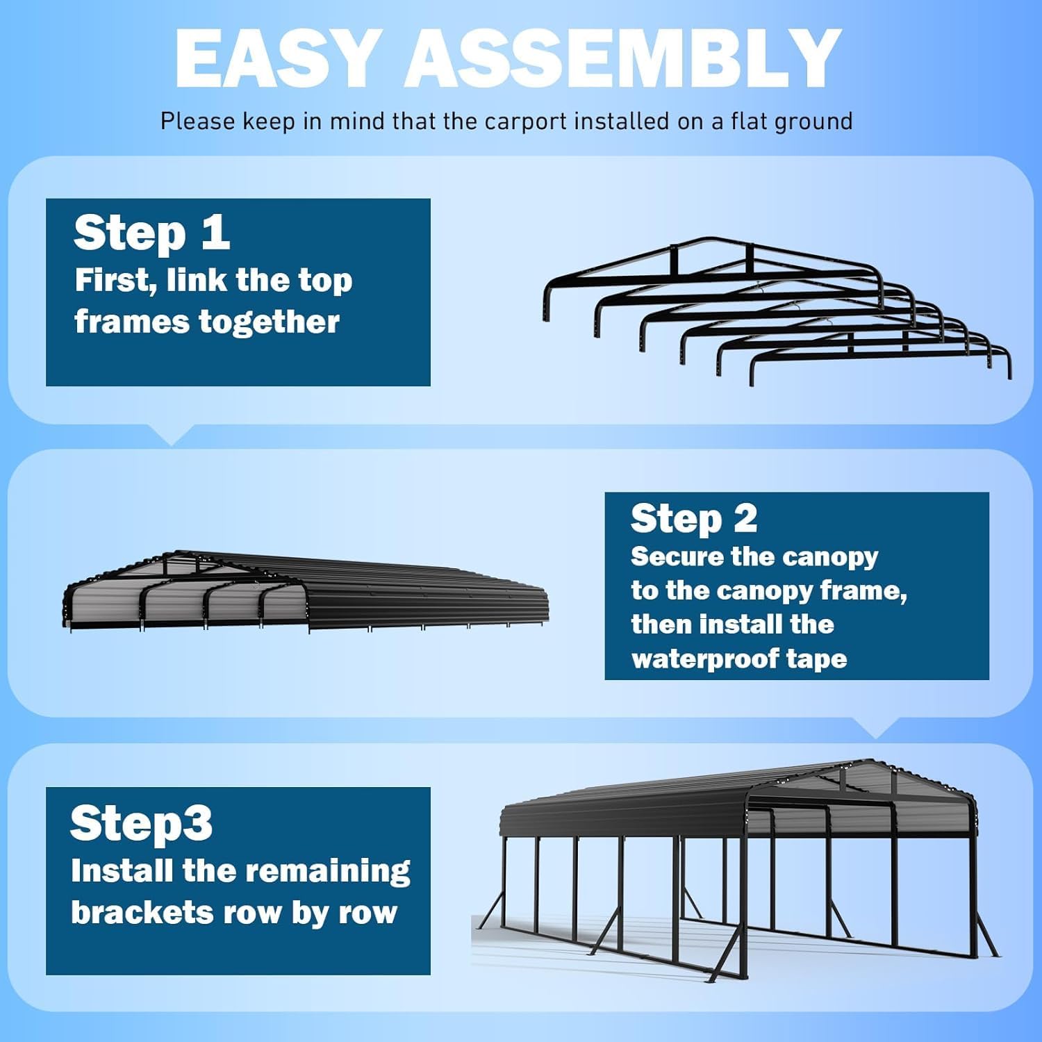 12X25 FT Metal Carport, Heavy Duty Cart Ports with Reinforced Galvanized Carports, Outdoor Weather Resistant Carport Canopy, Upgrade Car Port for Boats, Cars, Trucks, and Tractors