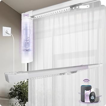 Graywind Smart Curtain Track Retractable Motorized Curtain Rail Compatible with Alexa Google Easy to Control by Voice, App, Remote 70" to 118" Width
