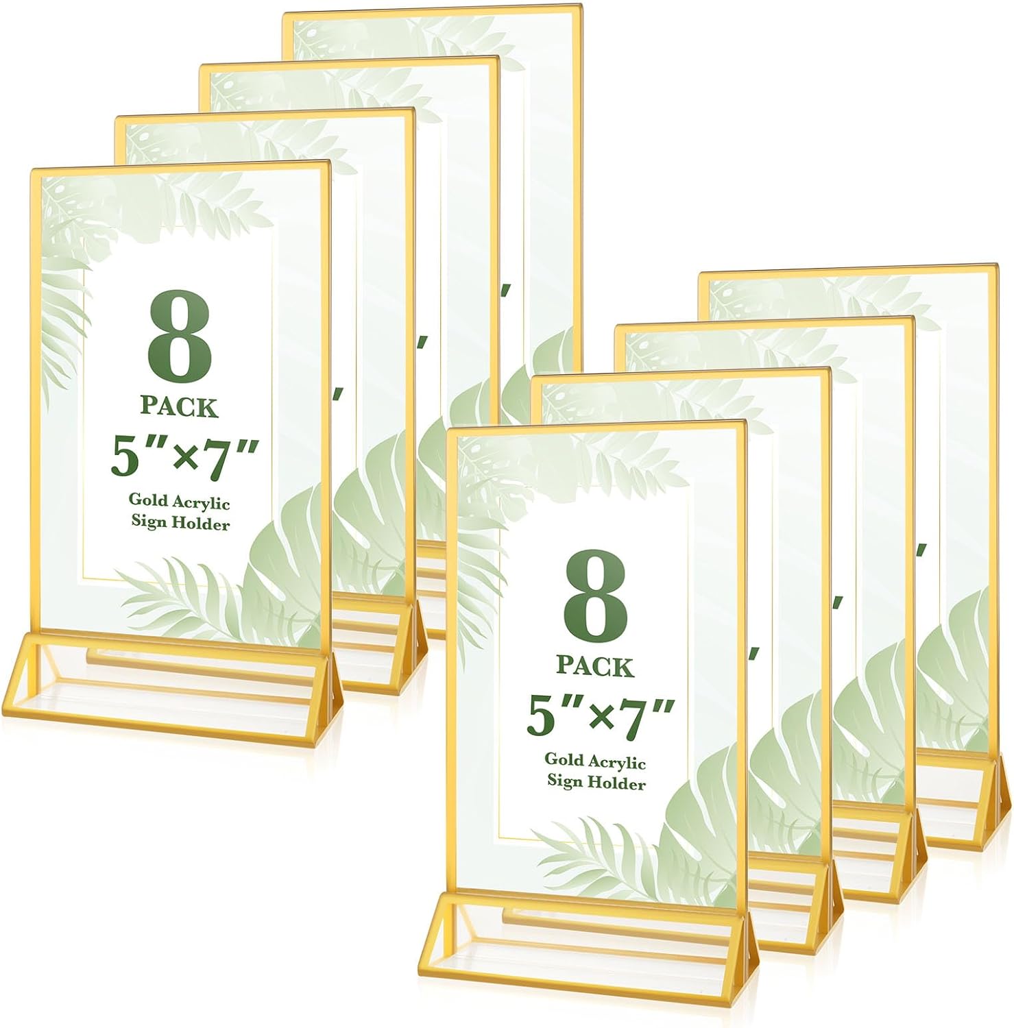 8 Pack 5x7 Gold Acrylic Sign Holders, Double Sided Picture Frame Stands Vertical, Clear Wedding Table Numbers Frames for Photo Display, Restaurant Menu, Flyers