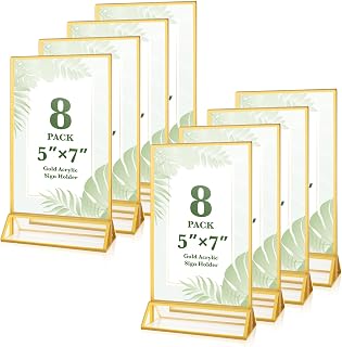 8 Pack 5x7 Gold Acrylic Sign Holders, Clear Wedding Table Numbers Frames