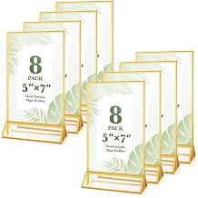 8 Pack 5x7 Gold Acrylic Sign Holders, Clear Wedding Table Numbers Frames