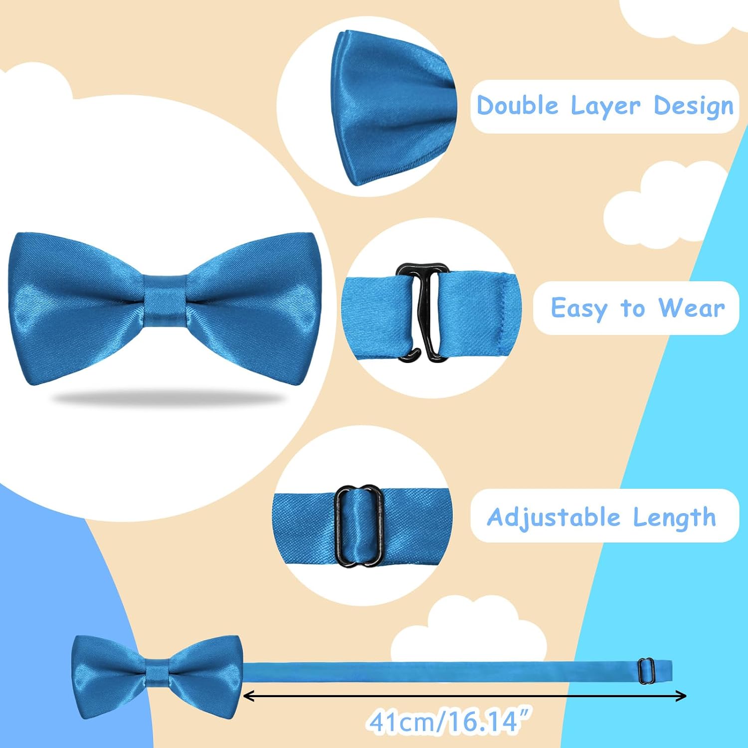 Bow Ties for Boys, Pre Tied Boys Bowties Solid Color Adjustable Kids Bow Tie for Wedding Party Ceremony