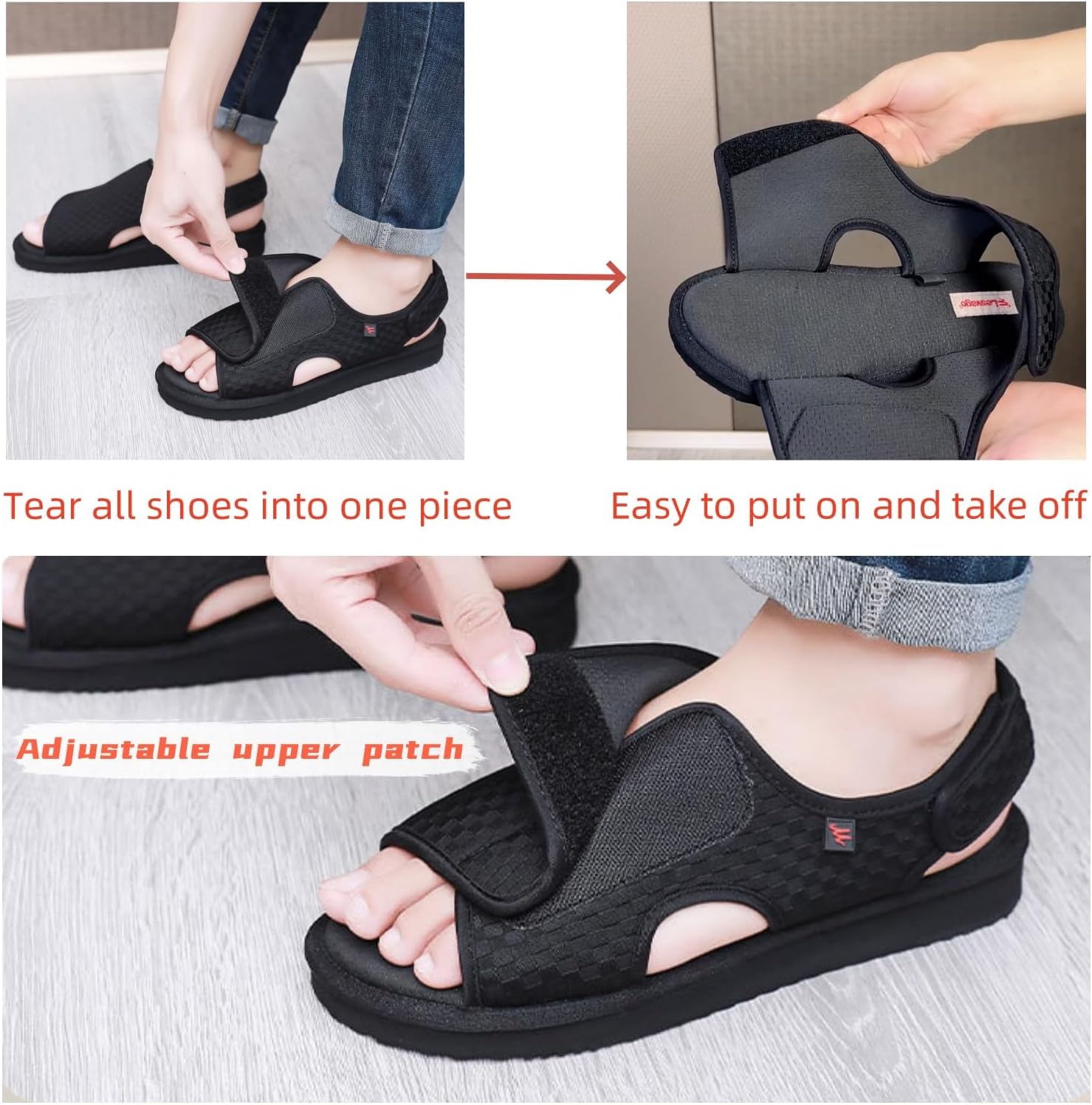 Open Toe Diabetic Sandals for Men and Women,Widened Feet Arthritis Shoes,Edema Shoes,Adjustable Straps,Suitable for People with Diabetes and Swollen Feet - Image 2