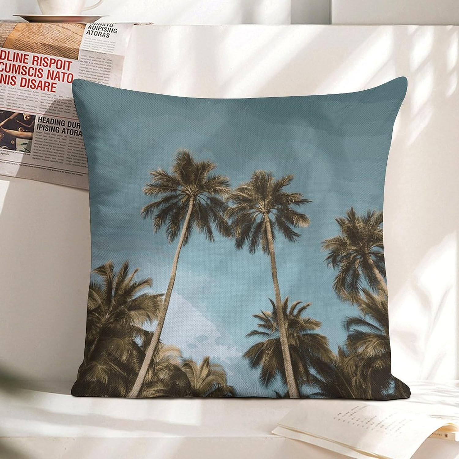 Tall Tropical Palm Trees Pillow Protectors Cute Waterproof Pillow Cover Soft Skin-Friendly Cushion Case Decorative Square Cushion Cover for Couch Sofa Bed Living Room Bedroom