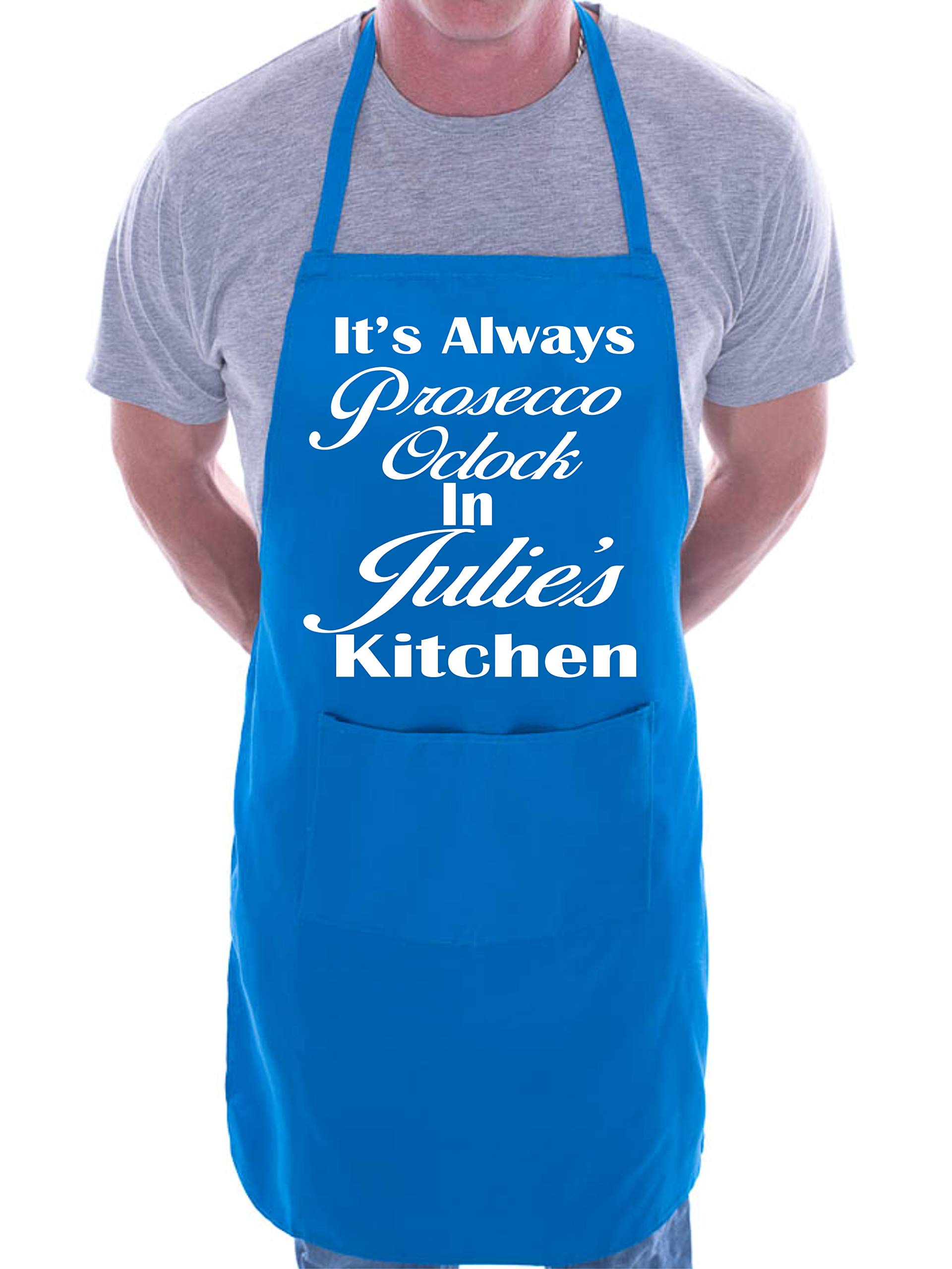 Print4u Men's Blue Personalised Apron Prosecco O'clock Julie's Kitchen
