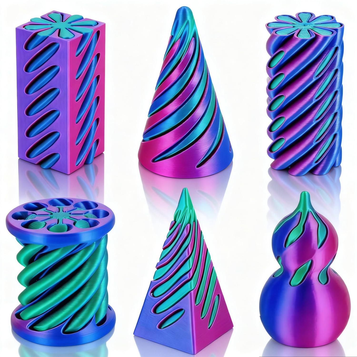 XUDUOO 6PCS Impossible Cone Fidget Toys, 3D Printed Spiral Cone Ornaments, Impossible Pyramid Passthrough Sculpture for Stress Relief, Fun Desktop Decorations Toy for Boys Kids Adult Gift0,A