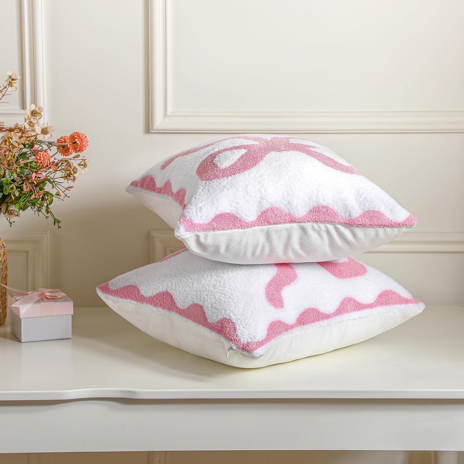 Pink Bow Pillow Covers Set of 2 Preppy Room Decor Coquette Bow Embroidered Pillow Covers Luxury Soft Pink Throw Pillowcases for Couch Sofa Bedroom Aesthetic Decor, 18x18 Inch - Image 5