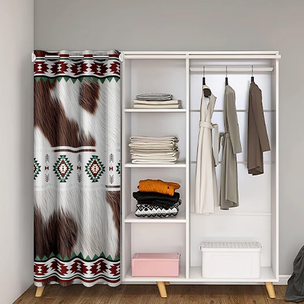jejeloiu Cowhide Door Curtain for Doorway Privacy Exotic Ethnic Boho Stripes Closet Door Cover Curtain Cover Animal Fur Skin Darkening Blackout Curtain Cow Fur Closet Door Cover 42x80 Inch 1 Panel
