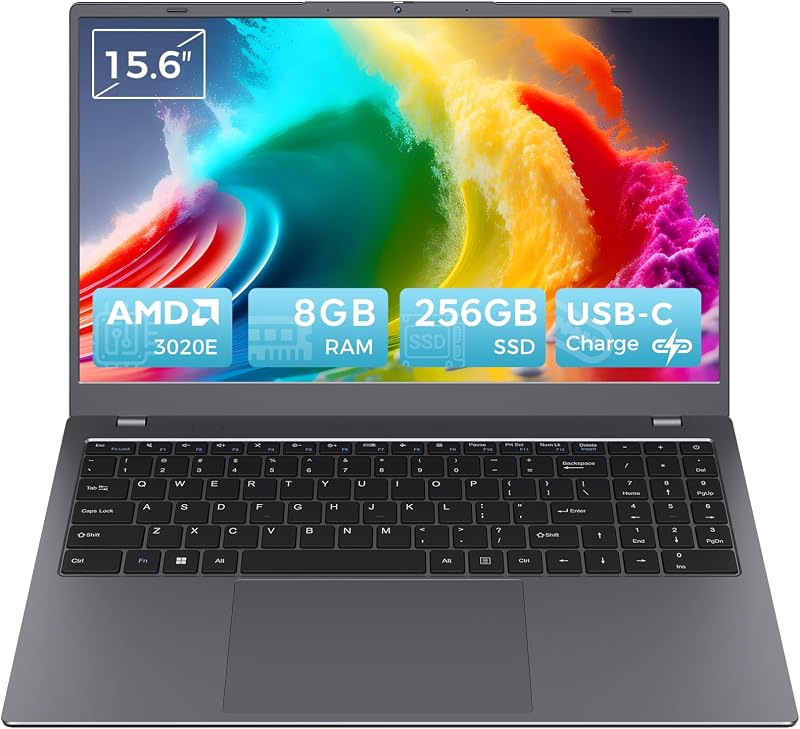 Laptop 15.6 Inch, AMD 3020e (Up to 2.6GHz), 8GB DDR4 RAM 256GB SSD, FHD IPS Display, USB 3.2, USB C, HDMI, TF Card Slot, WiFi 5, BT 5.2, Portable Laptop Computer for School, Home, and Office