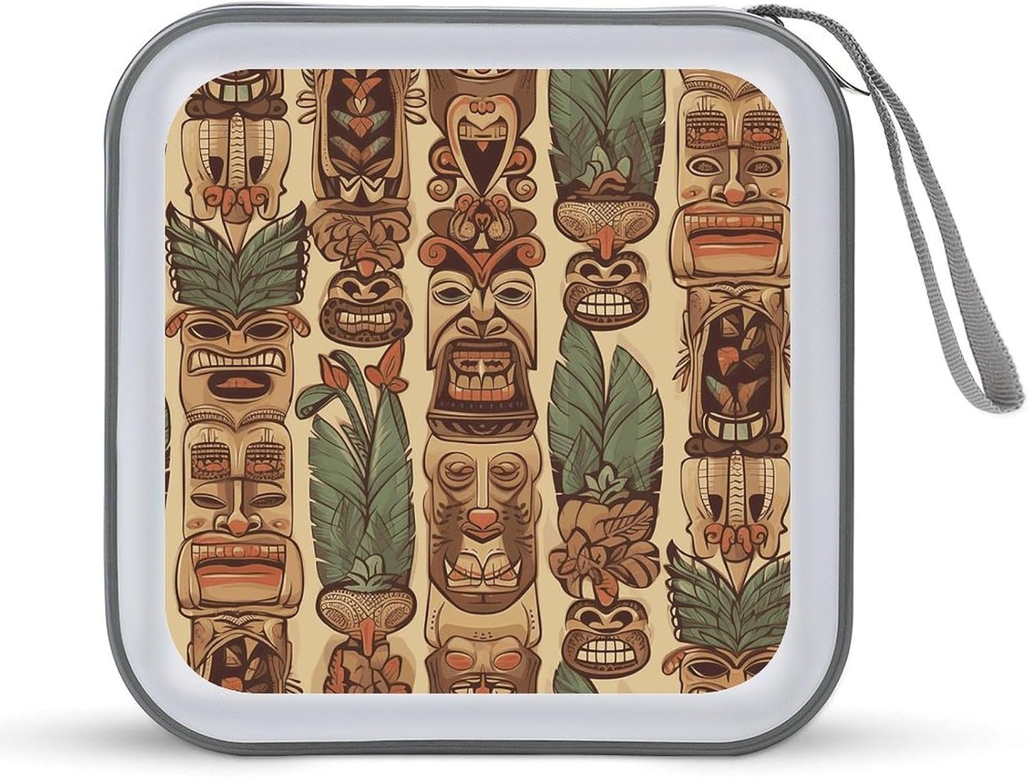 Vintage Aloha Tiki CD Case 40 Capacity CD/DVD Case Holders Portable Zipper CD Holder Large Storage Disc Wallet Bag Hard Plastic DVD Disc Cases Wallet Disc Storage Binder for Car