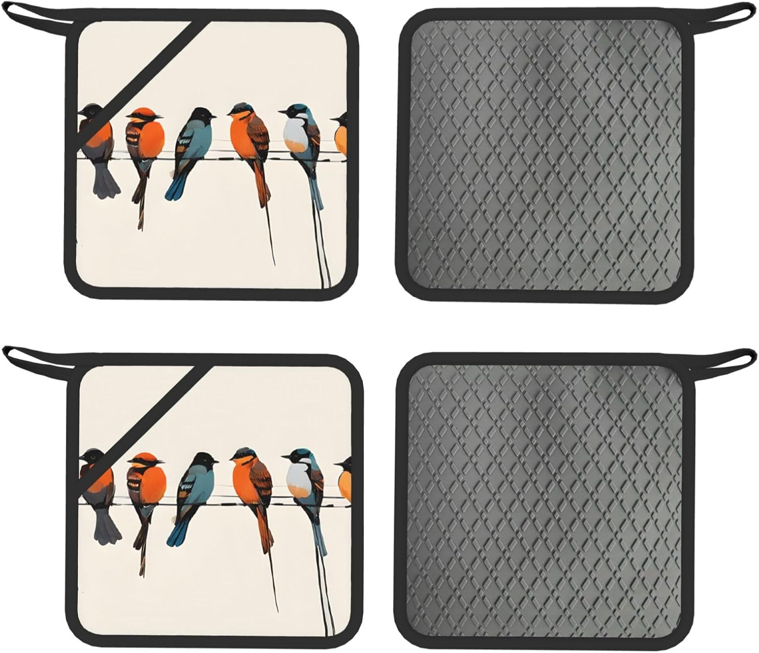 Colorful Bird Oven Mitts and Pot Holders Set of 4 Heat Resistant Kitchen Gloves with Silicone Palm Hot Pads for Baking Cooking Grilling BBQ