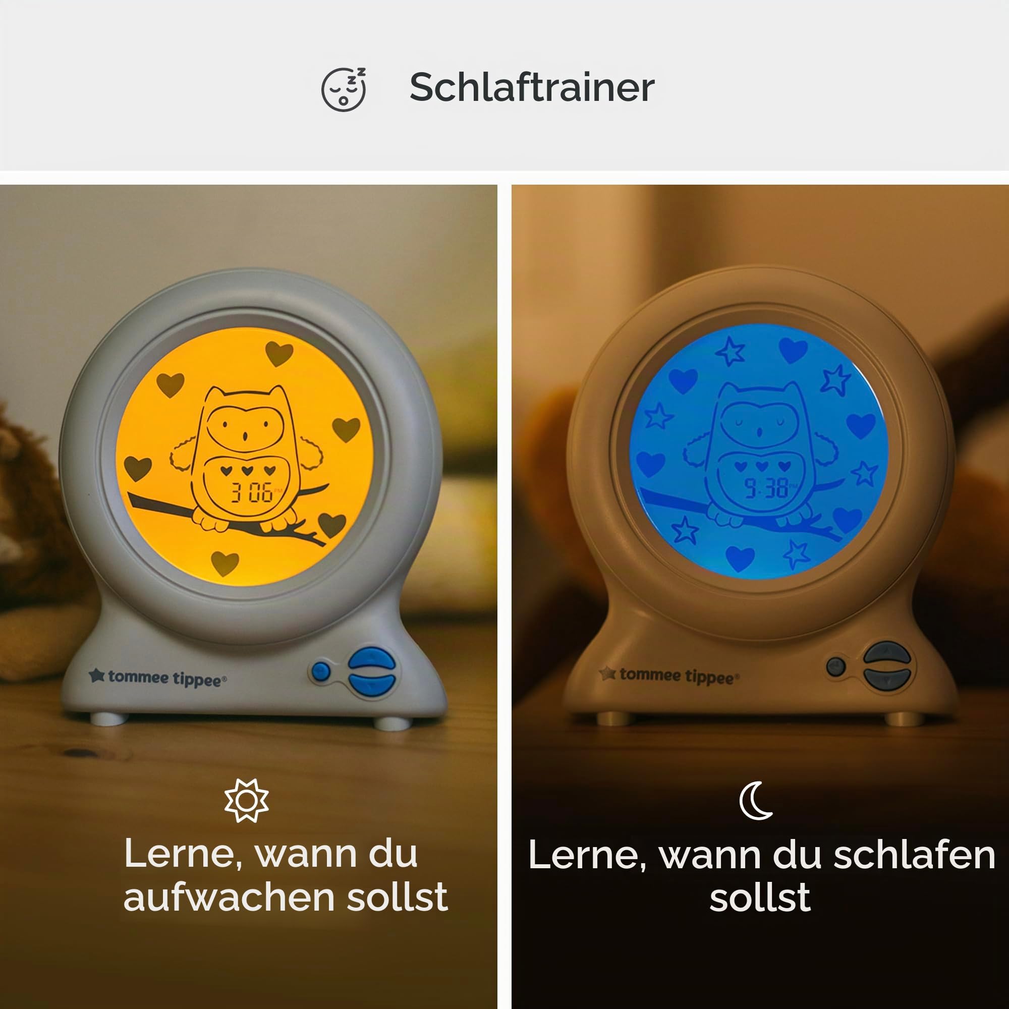 Tommee Tippee Groclock Schlaftrainer Uhr, Wecker und Nachtlicht für Kleinkinder, USB