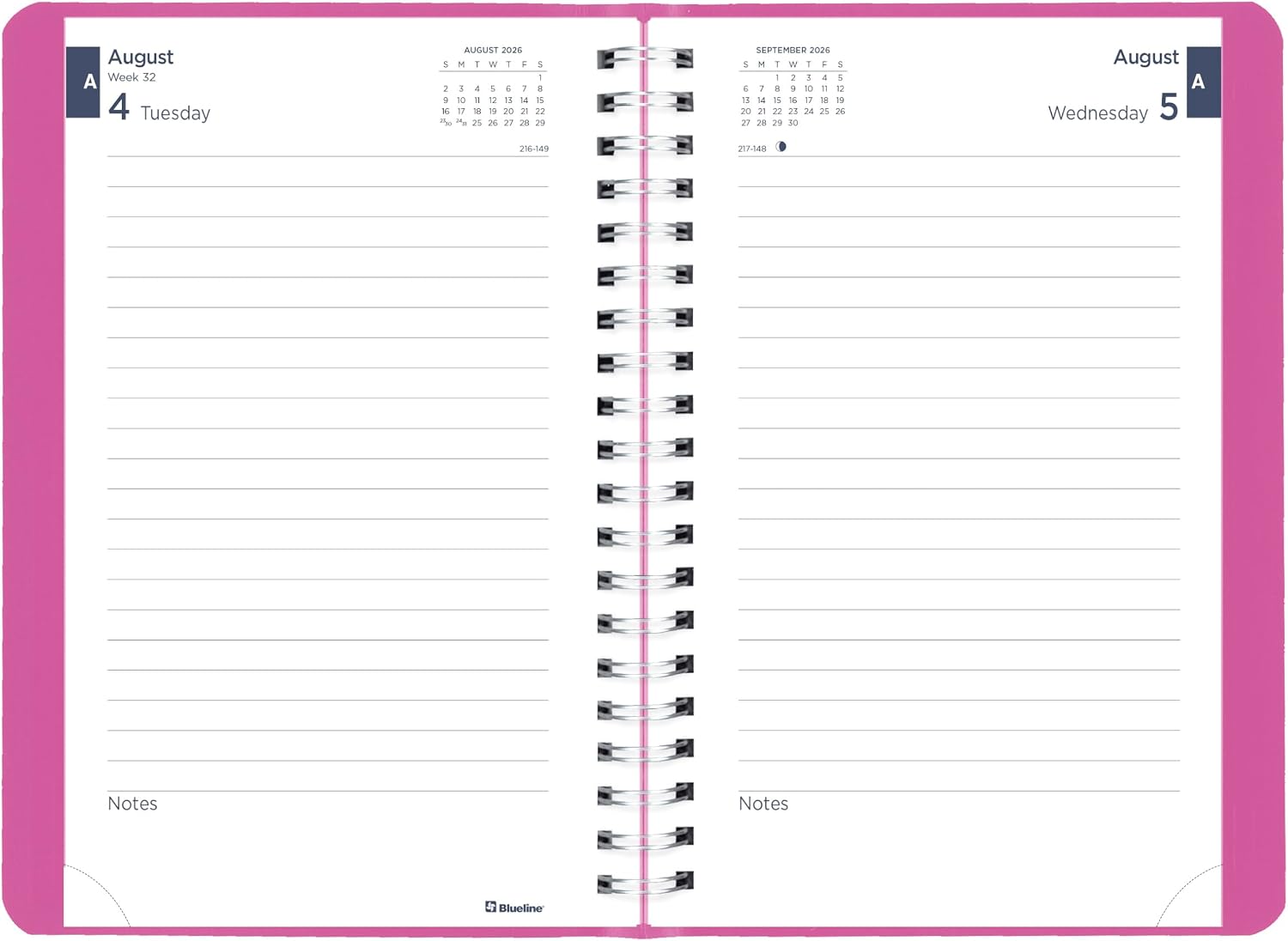 Blueline® Essential Academic Daily/Monthly Planner, August 2026 to July 2027, Twin-Wire Binding, Soft Vicuana Cover, 8" x 5", Pink (CA201F.01) image 3