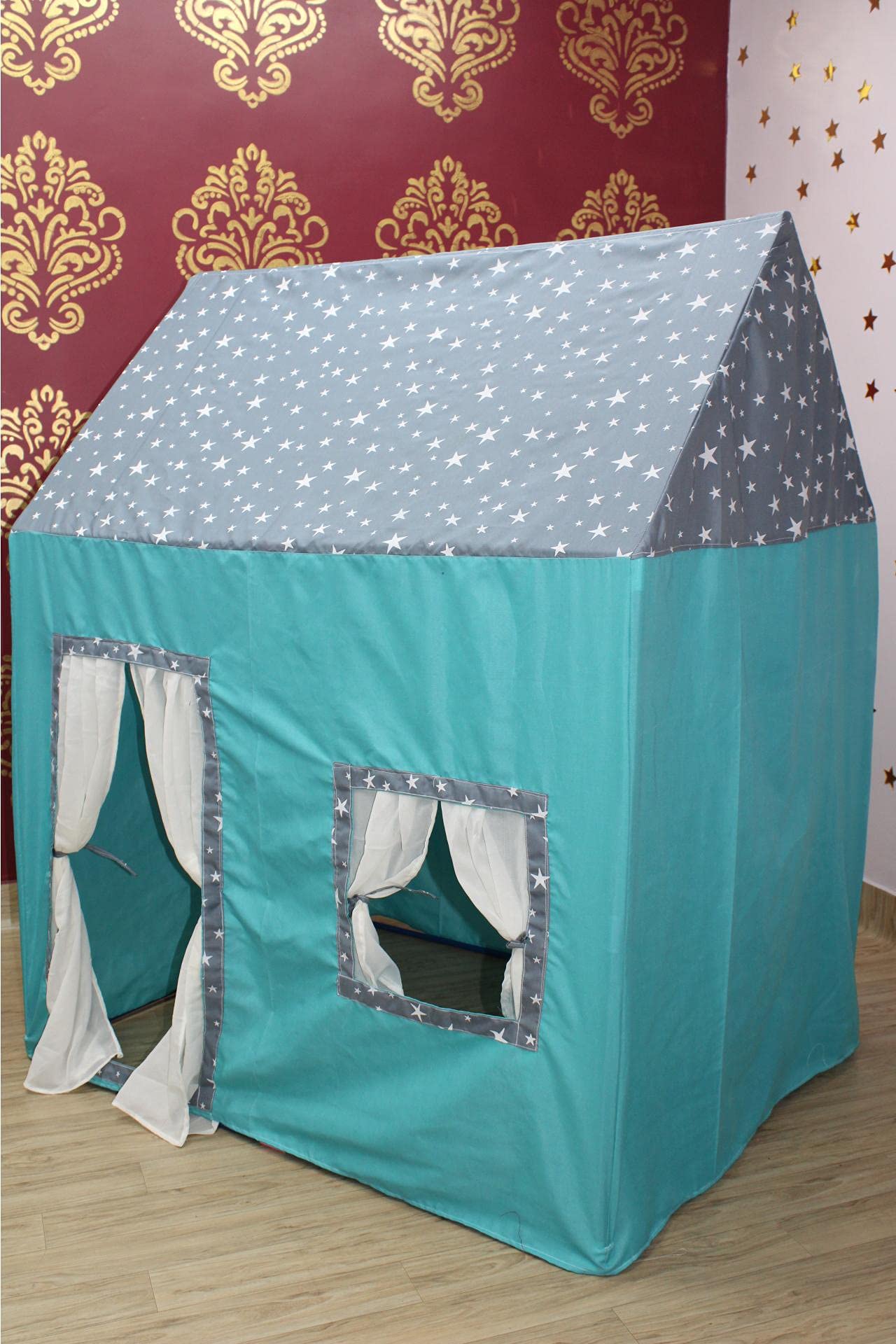 Trisha Happy Teepee Sea Green Portable Foldable Jumbo Tent for 9-12 Yrs Kids, Tent House Theme