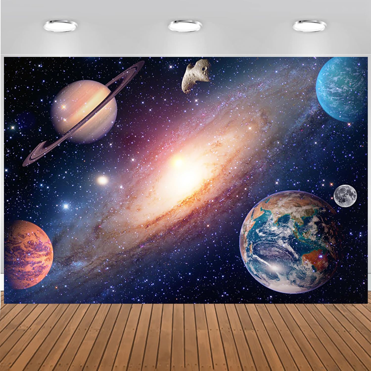 3x2.4m Toile de Fond Espace Univers Espace Extérieur Galaxie étoilée Nébuleuse Fond Photographique Enfants Garçons Filles Thème Planète Fête d'anniversaire Décorations Photo Booth Props