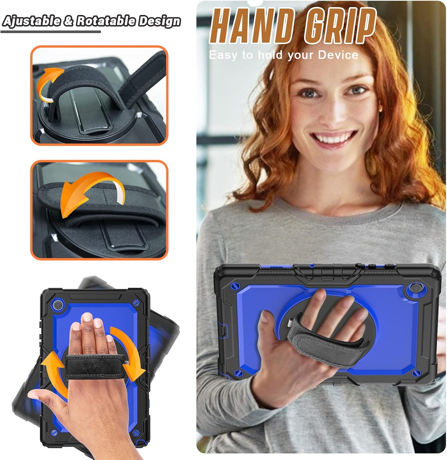 Herize Case for Galaxy Tab A8 10.5 Inch 2022 (SM-X200/X205/X207) | Samsung A8 Tablet Case W/Screen Protector | Rugged Shockproof Cover w/Stand Hand Shoulder Strap for Samsung Galaxy Tab A8 | Blue
