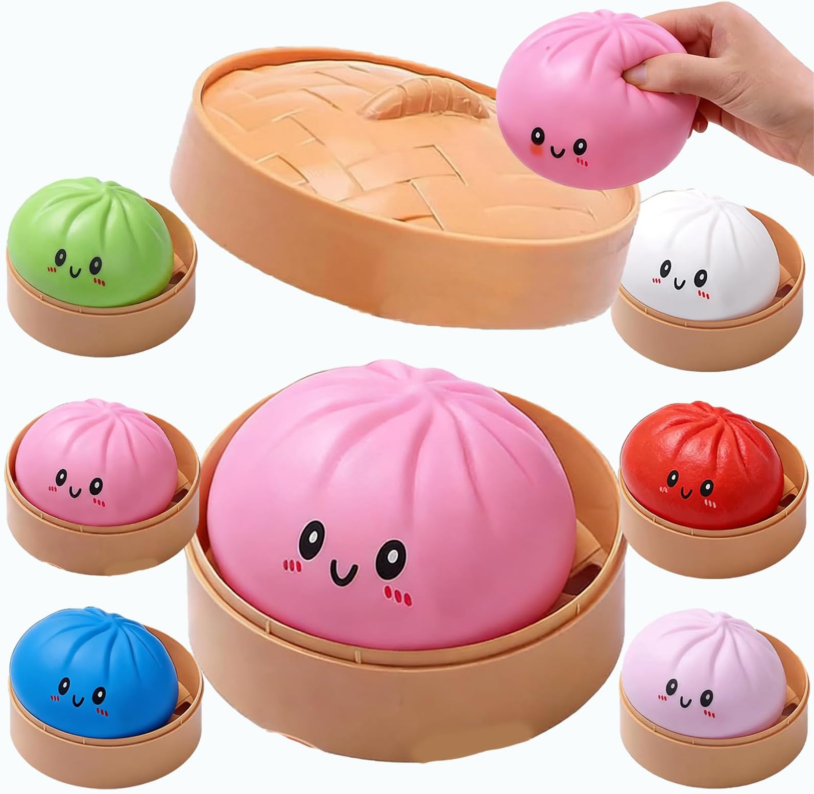 WILLBEST Giant Mystery Dumpling Squishy, Squishy Dumpling Stress Balls, Jumbo Dumpling Squishy Toy with Steamer Box, Soft Squeeze Dough Hand Fidget Toys, Stress Relief Dumplings Squishys Squeeze Toy