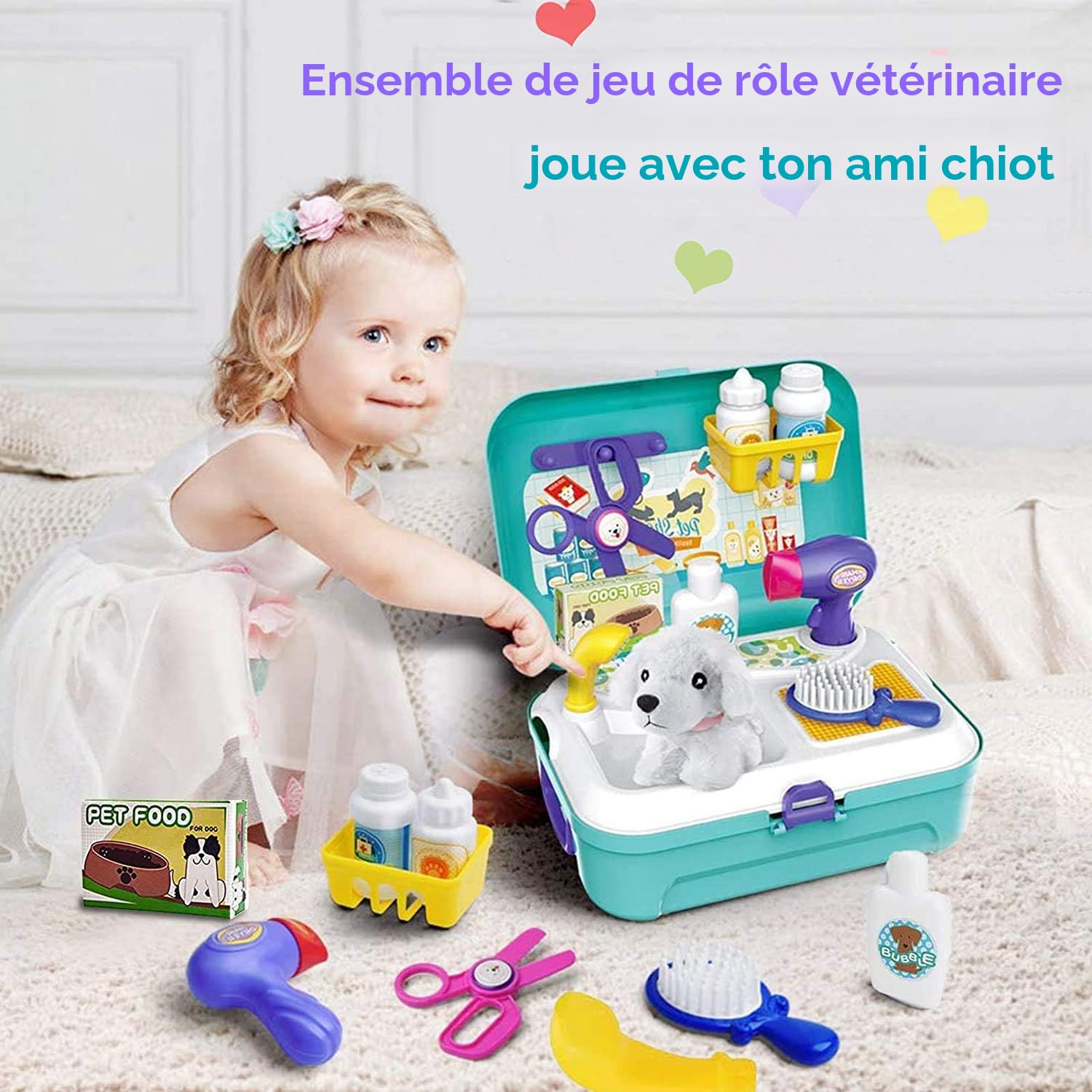 TEUVO Ensemble de jeu de soins d'animaux, trousse de vétérinaire avec