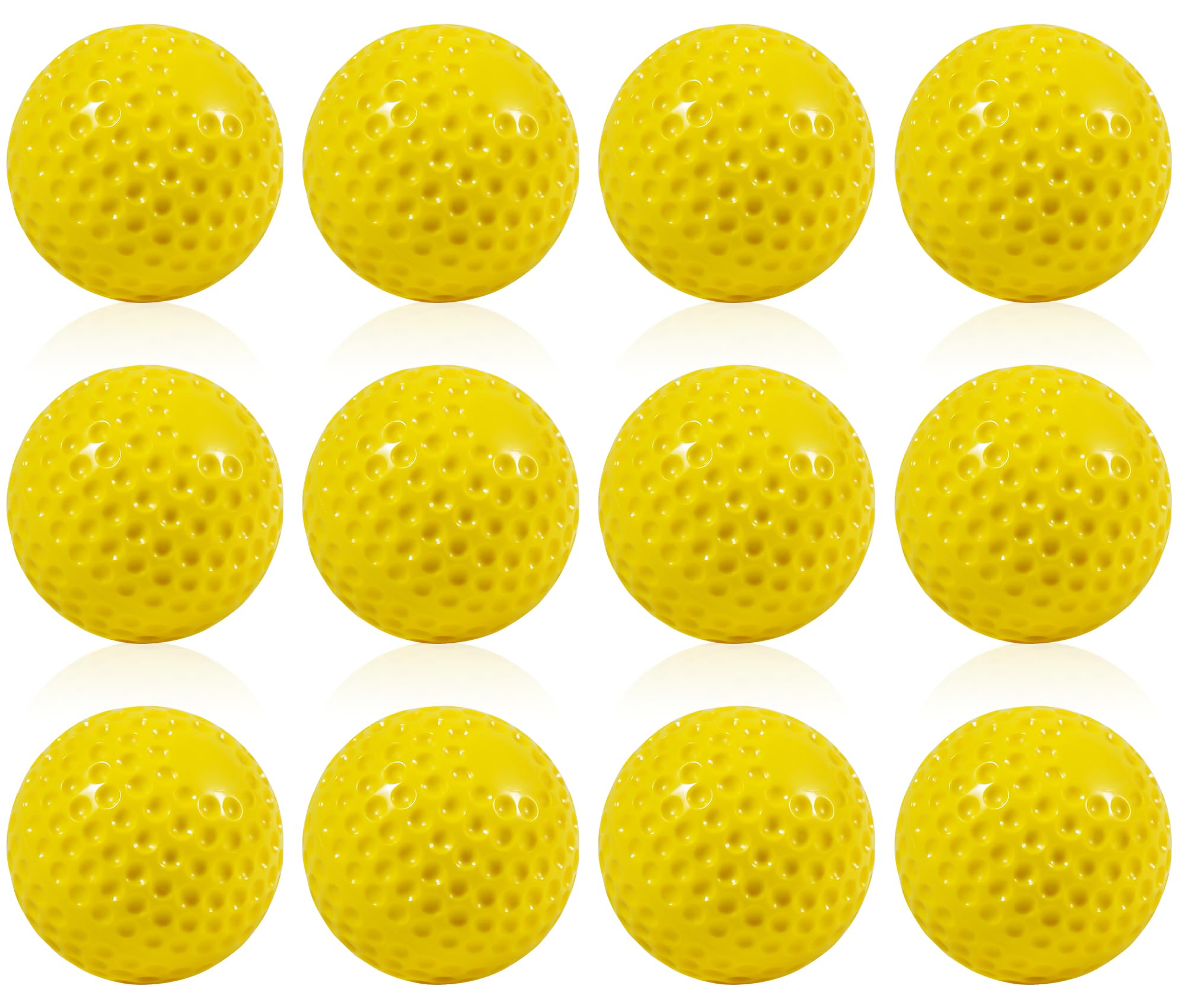 JIA HONG 12 Pack Yellow Dimpled Practice Baseballs - 9-Inch Pitching Machine Balls for Baseball Training, Hitting & Fielding Practice, Hand-Eye Coordination Development (Yellow)