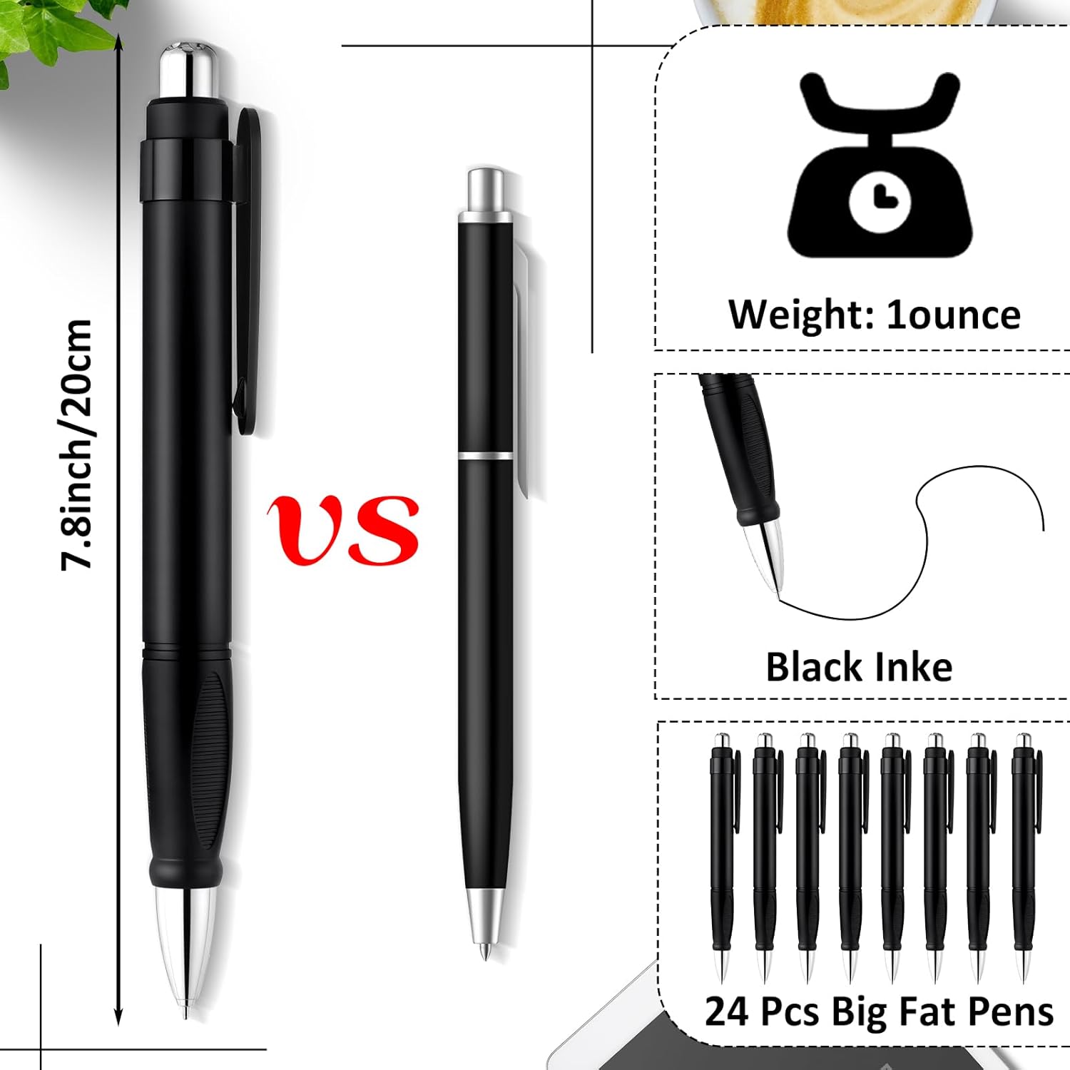 Maitys 24 Pcs Big Fat Pens for Arthritis Hands Easy Grip Giant Jumbo Pens Bulk with Large Capacity Ink Retractable Black Ink Ballpoints Thick Pen Enhanced Writing Stability for Office Warehouse(Black)