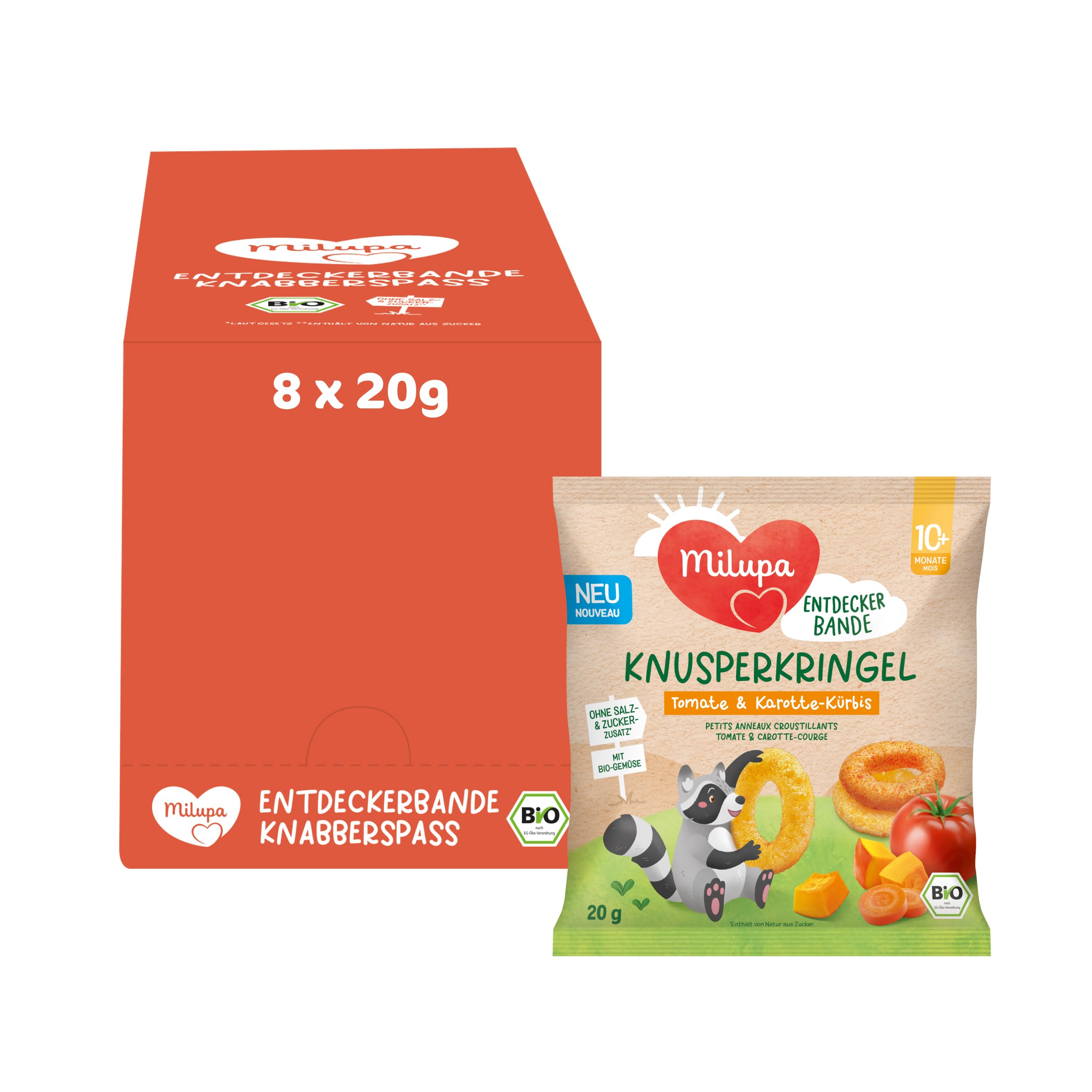 Milupa Entdeckerbande – Knusperkringel Tomate und Karotte-Kürbis – Ab 10+ Monaten – 8 x 20 g