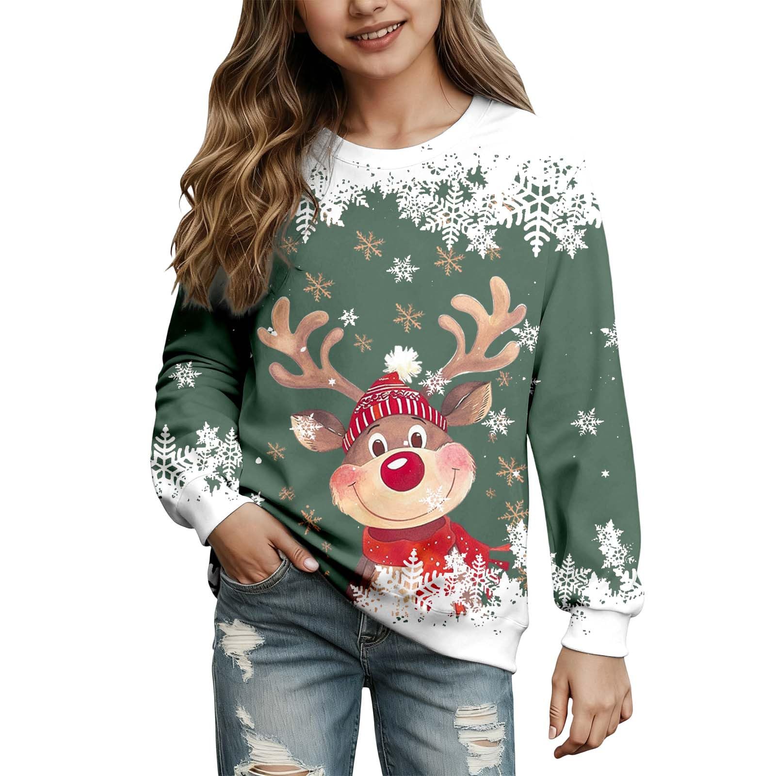 Pull De Noël Fille - Sweat à Manches Longues Motif Festif - Coton Doux - Pour L'hiver Et Les Fêtes - Taille Enfant