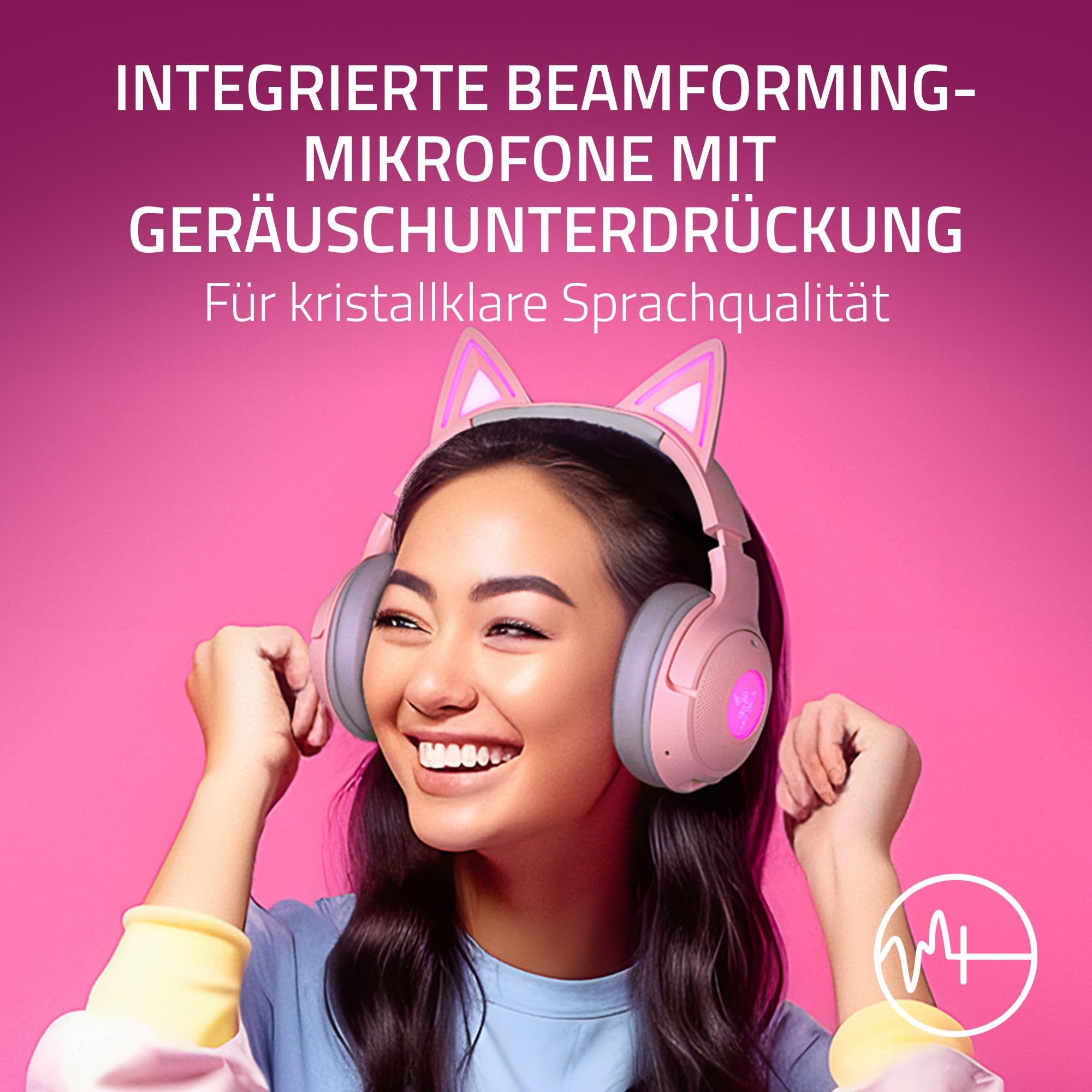 Razer Kraken Kitty V2 BT - Drahtloses Bluetooth RGB Gaming-Headset mit leuchtenden Katzenohren (Bluetooth 5.2 mit Gaming-Modus, TriForce 40mm Treiber) Quartz