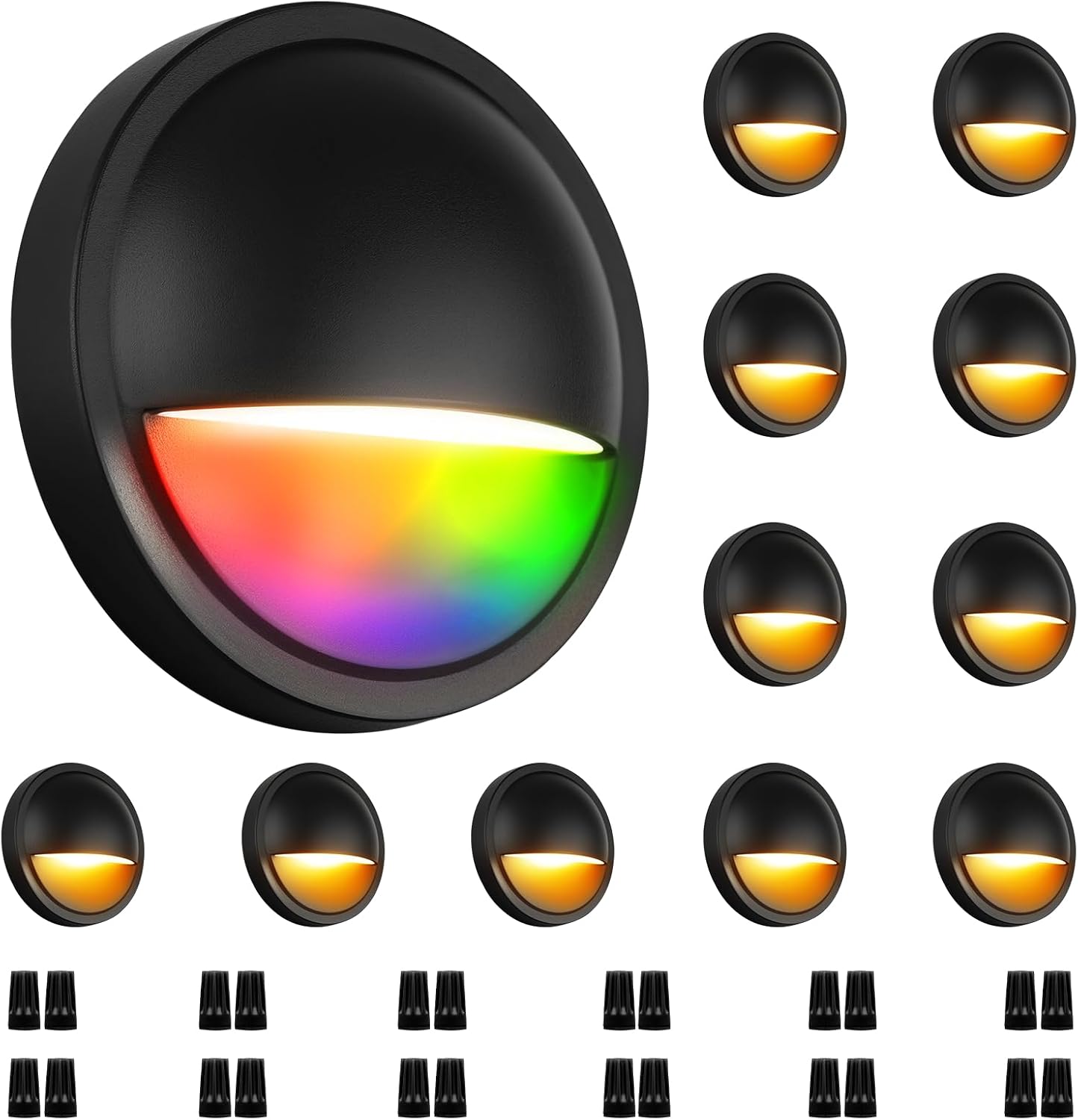 Outdoor RGB Fence Lights Wired, 3W 12V Wired LED RGB Color Changing Low Voltage Fence Lights for Outdoor Deck Post Stair Step Railing, IP65 Waterproof, ETL, Black, 12PK